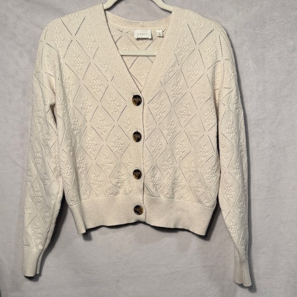 Cyrus Cream Diamond Pattern Cardigan